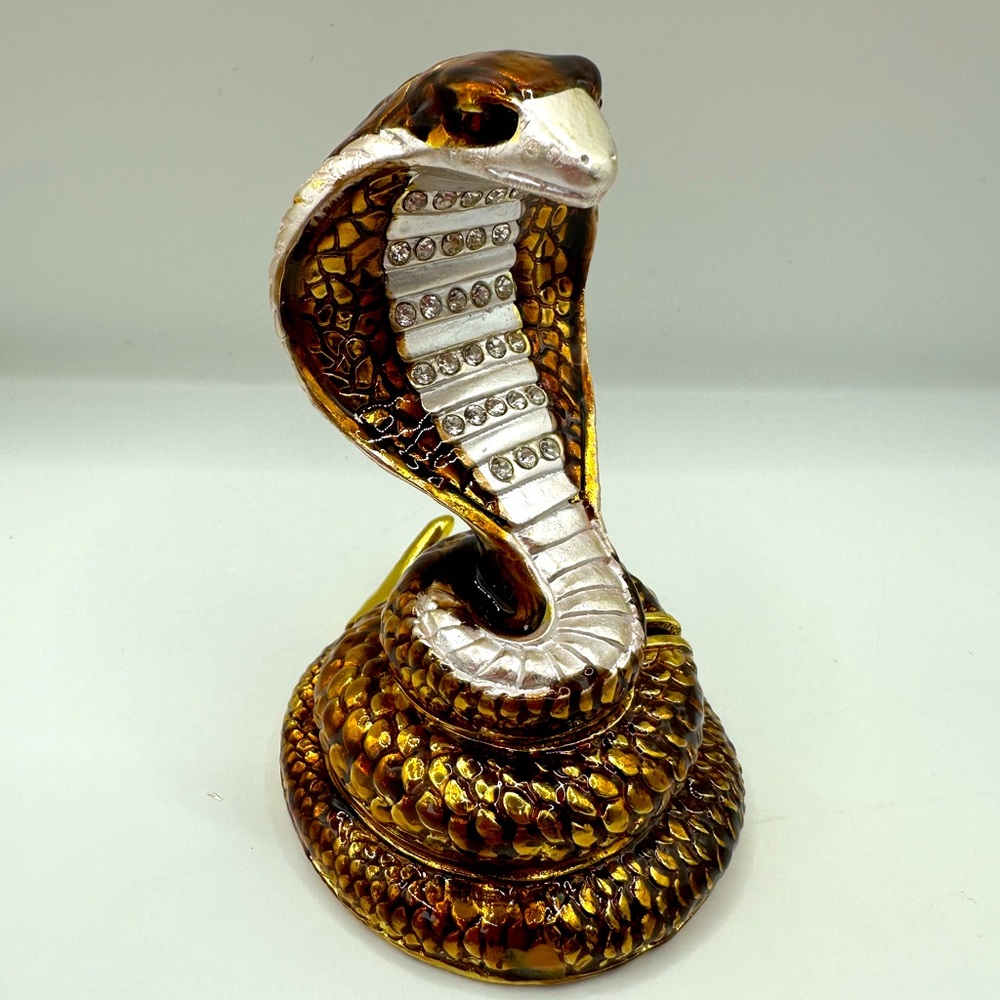 Trinket Box Tchotchke Gold and Silver Cobra Storage Box NIB